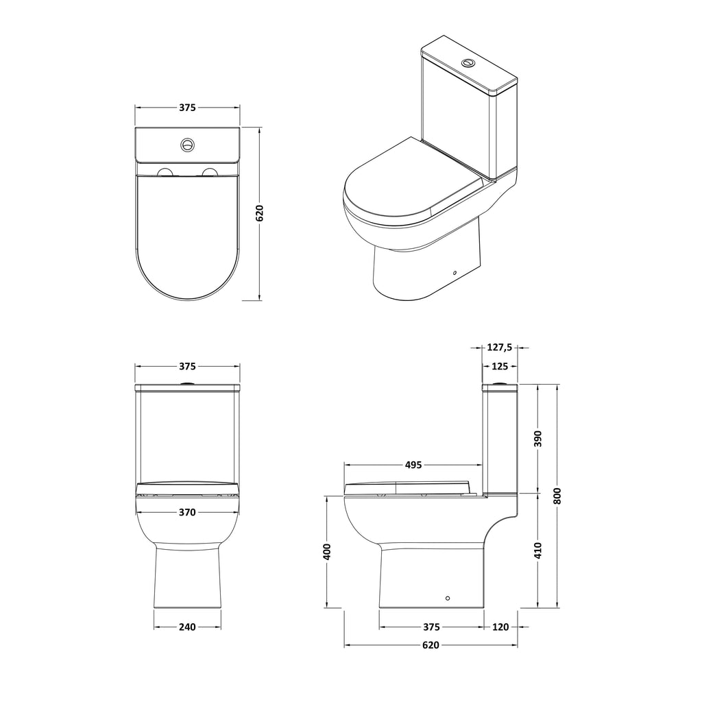 Regal Compact Rimless Close Coupled Toilet with Cistern & Seat - White