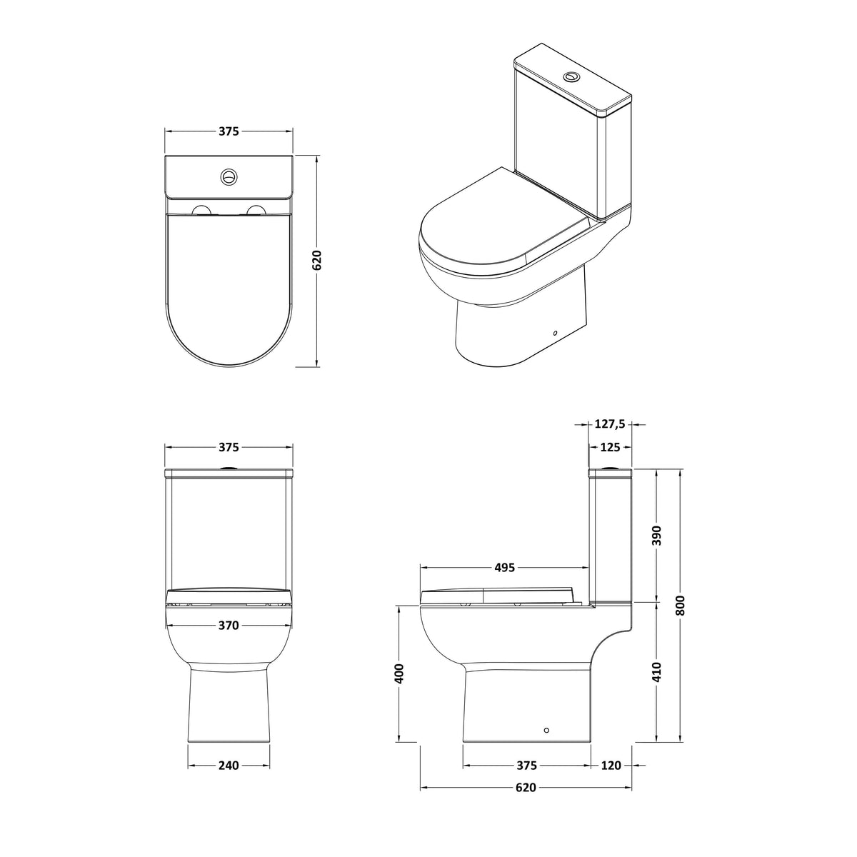 Regal Compact Rimless Close Coupled Toilet with Cistern & Seat - White