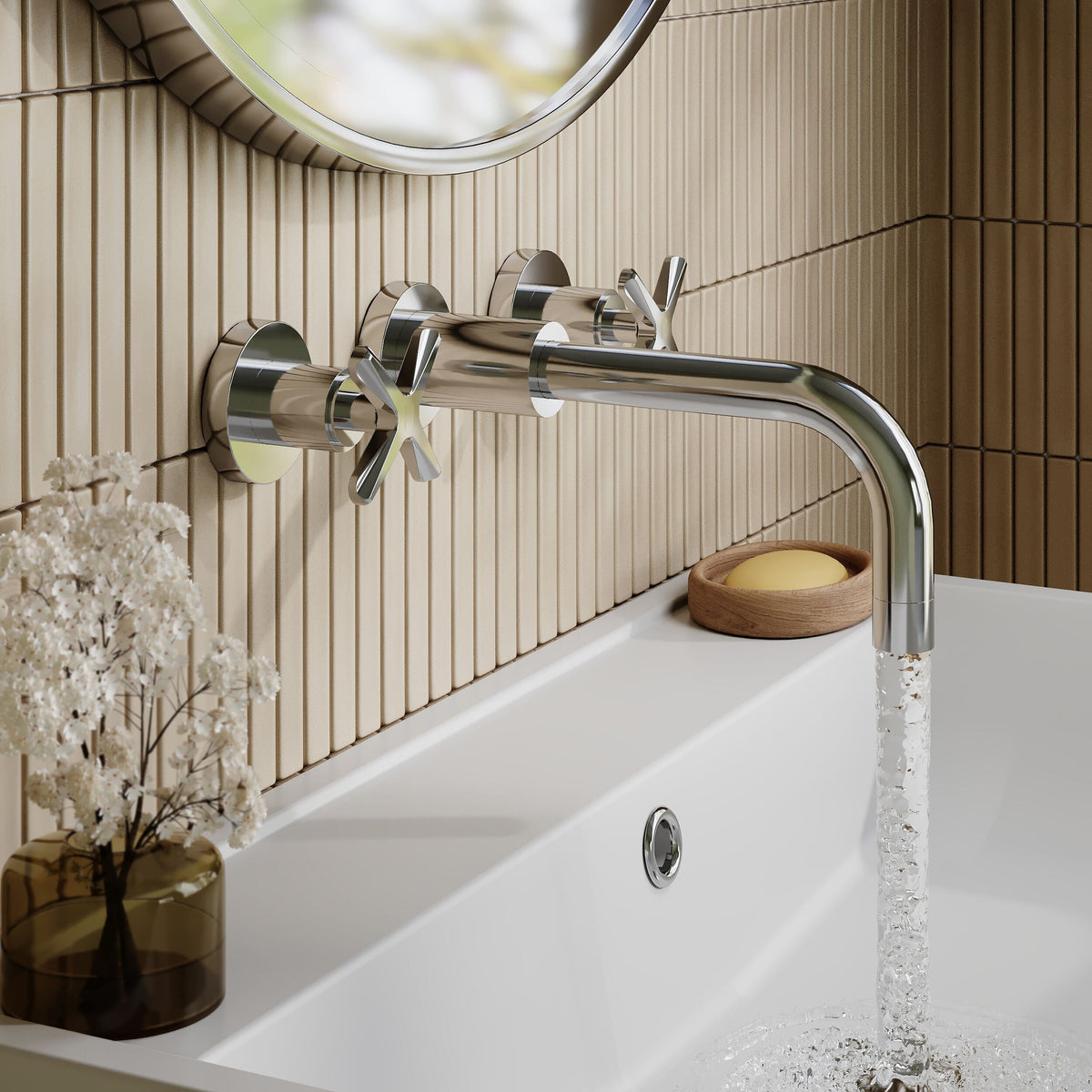 Cylin 3 Hole Wall Mounted Basin Mixer Tap