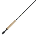 Side view of a St. Croix Connect Fly Rod featuring a black graphite shaft and a light-colored cork handle, designed for precision fly fishing and tailored for musky and ice fishing tackle.