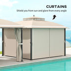 10' x 12' Double Roof Gazebo with Mosquito Netting & Curtains, Beige