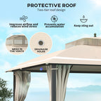 10' x 12' Double Roof Gazebo with Mosquito Netting & Curtains, Beige
