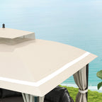 10' x 12' Double Roof Gazebo with Mosquito Netting & Curtains, Beige