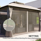 10' x 12' Double Roof Gazebo with Mosquito Netting & Curtains, Beige
