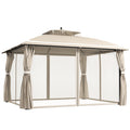 10' x 12' Double Roof Gazebo with Mosquito Netting & Curtains, Beige