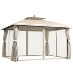 10' x 12' Double Roof Gazebo with Mosquito Netting & Curtains, Beige