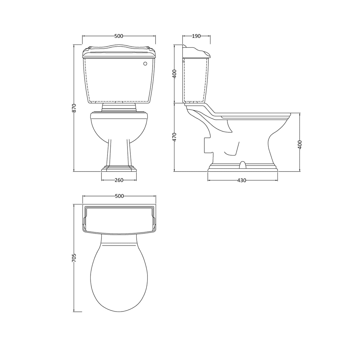 Chiltern Traditional Back To Wall Close Coupled Toilet With Cistern & Seat - White