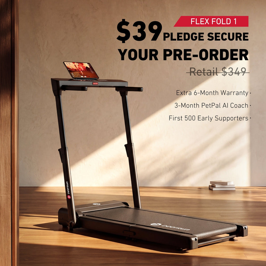 DeerRun Flex Fold 1 Fold-in-Half Treadmill With Handrail for Walking & Jogging