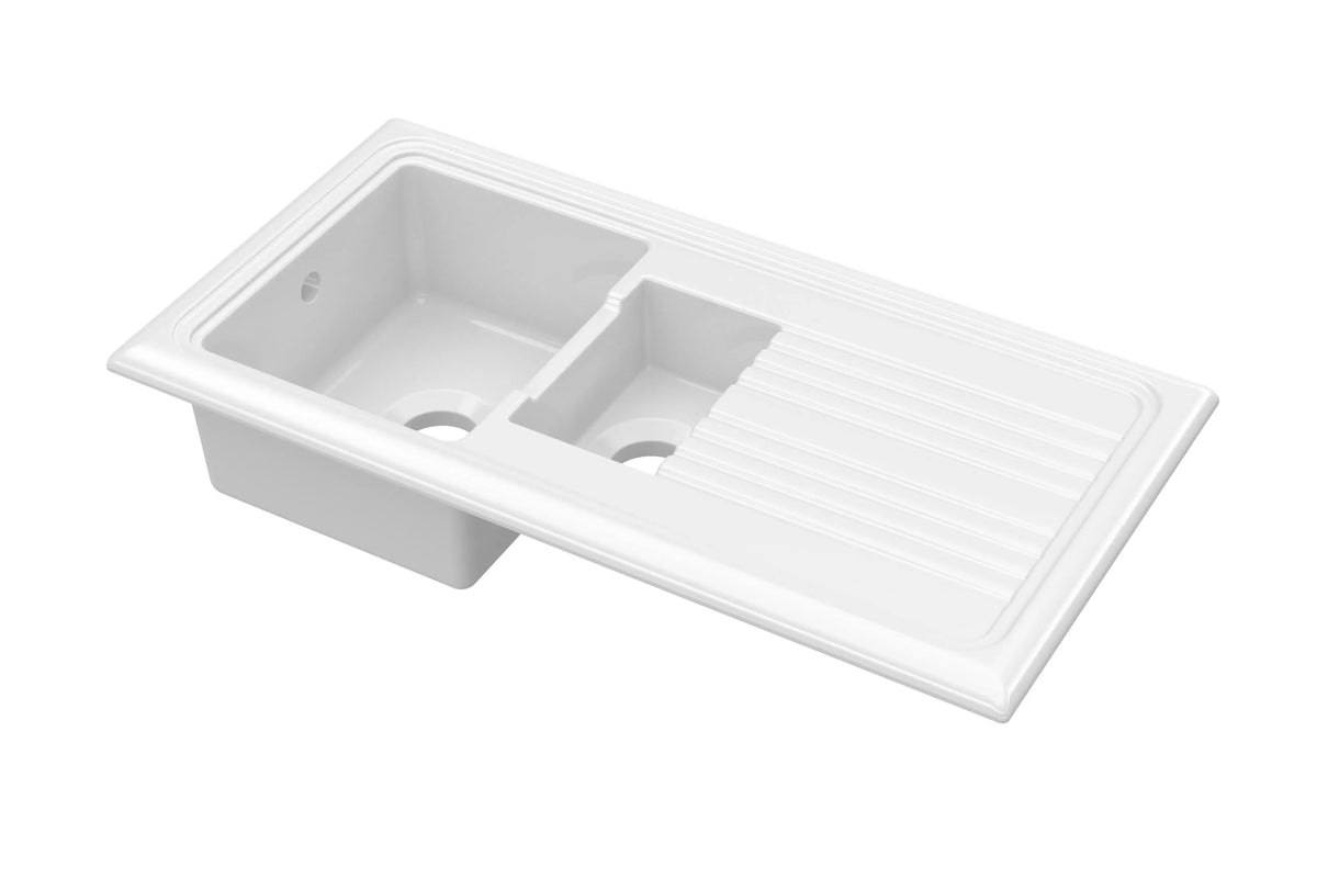 Inspire 1010mm 1.5 Bowl Rectangular Fluted Countertop Drainer Sink