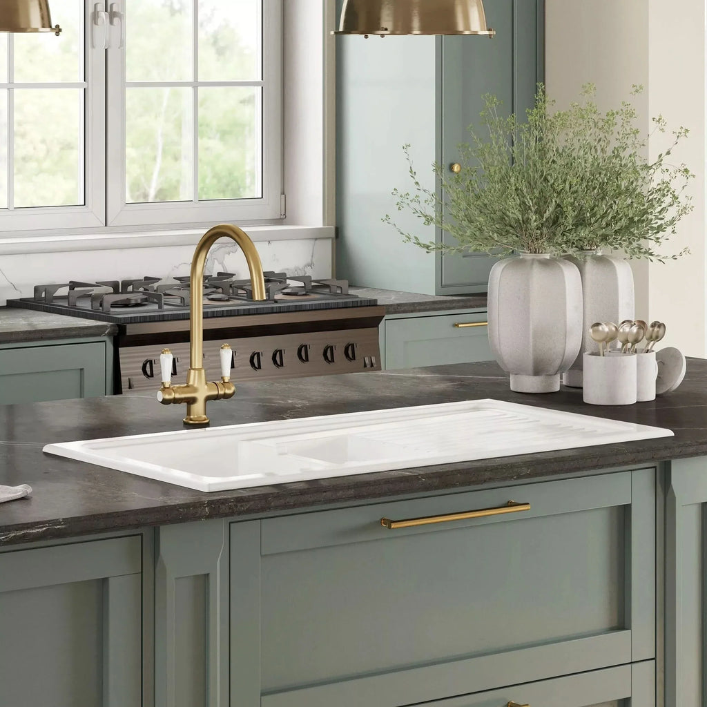 Inspire 1010mm 1.5 Bowl Rectangular Fluted Countertop Drainer Sink