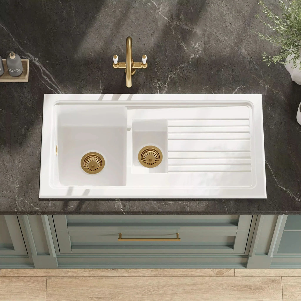 Inspire 1010mm 1.5 Bowl Rectangular Fluted Countertop Drainer Sink