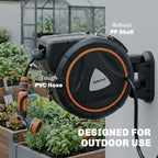23+2m Retractable Wall Hose Reel with Auto Retraction & 12-Pattern Nozzle, Orange