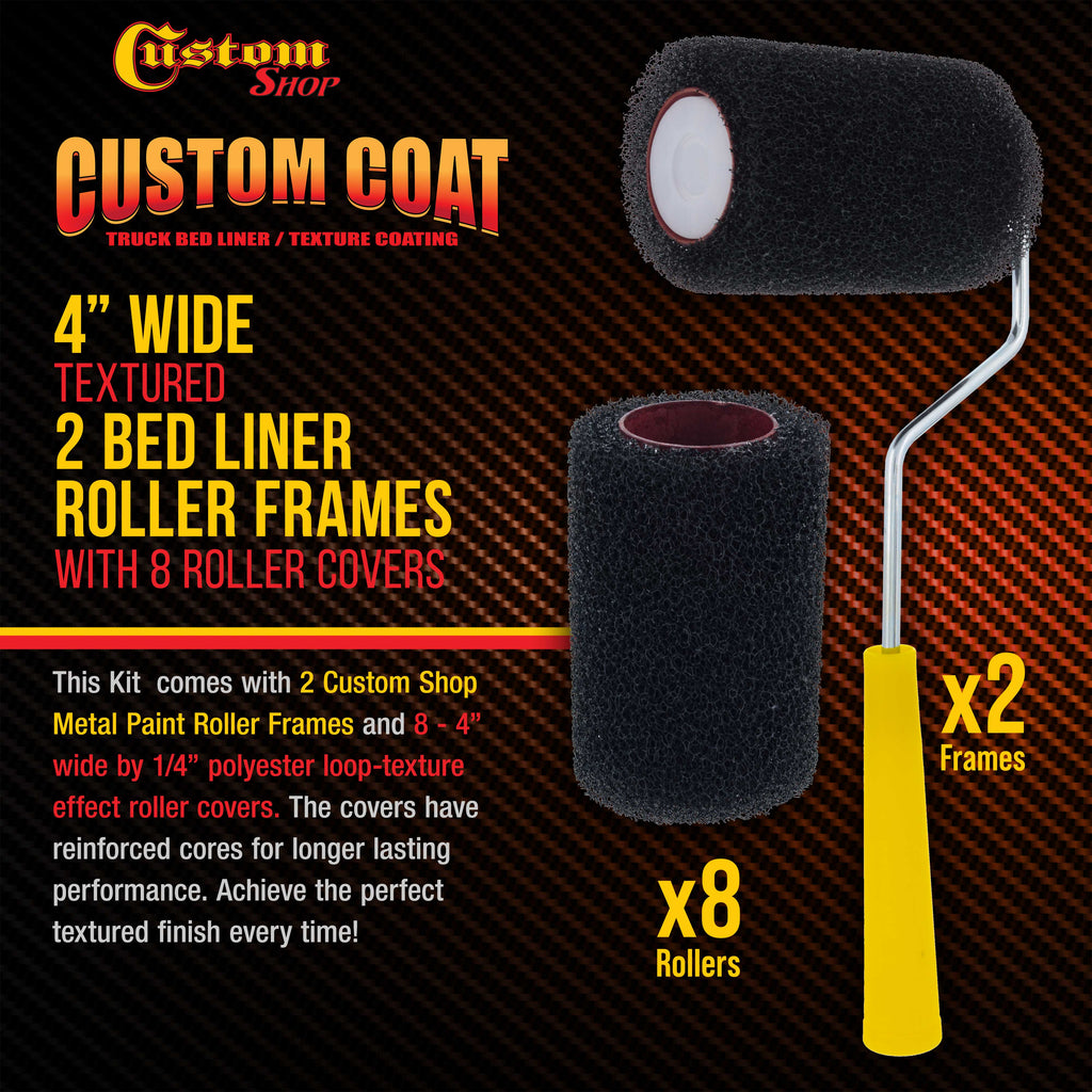 8-Pack Texture Roller Kit: 4" Loop Roller Covers (8pc) & Frames (2pc) - Roll-On Custom Coat Truck Bed Liner Application, Create Textured Effect Paint & Non-Skid Protective Coatings