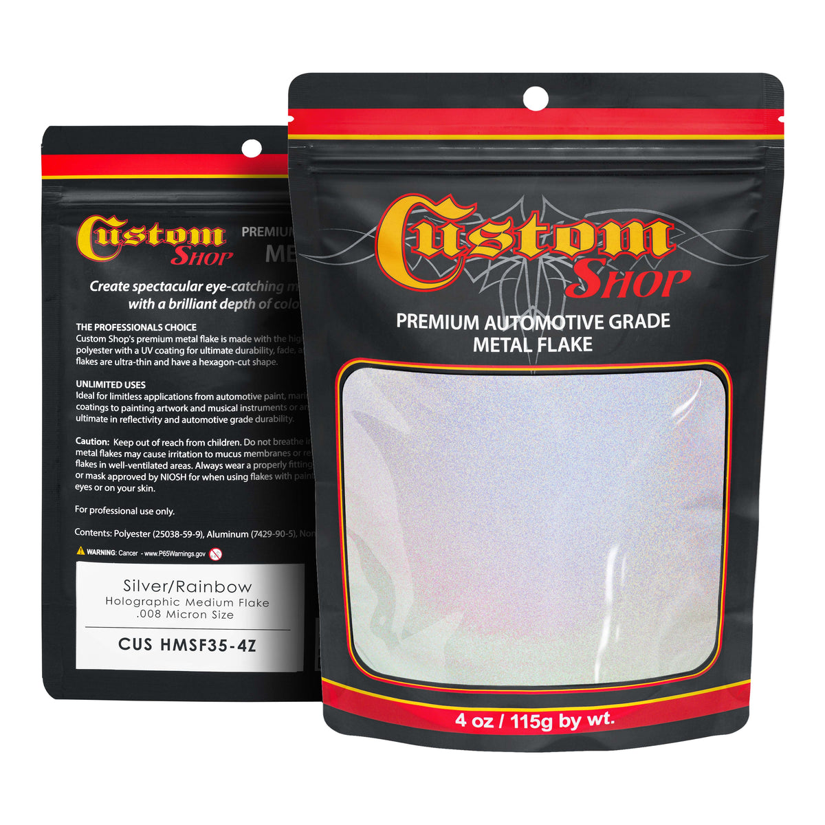 Silver to Rainbow- 4 ounces of Holographic Medium Metal Flake .008" 200 Micron Size - Premium Automotive Grade Flake, UV, Fade & Solvent Resistant