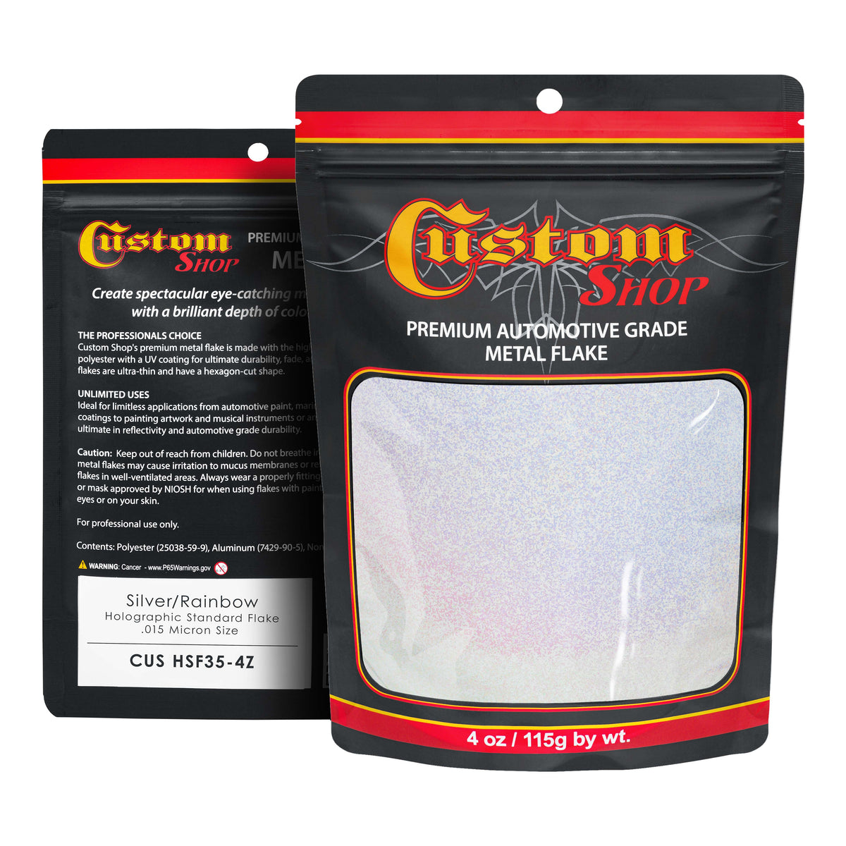 Silver to Rainbow- 4 ounces of Holographic Standard Metal Flake .015" 375 Micron Size - Premium Automotive Grade Flake, UV, Fade Solvent Resistant
