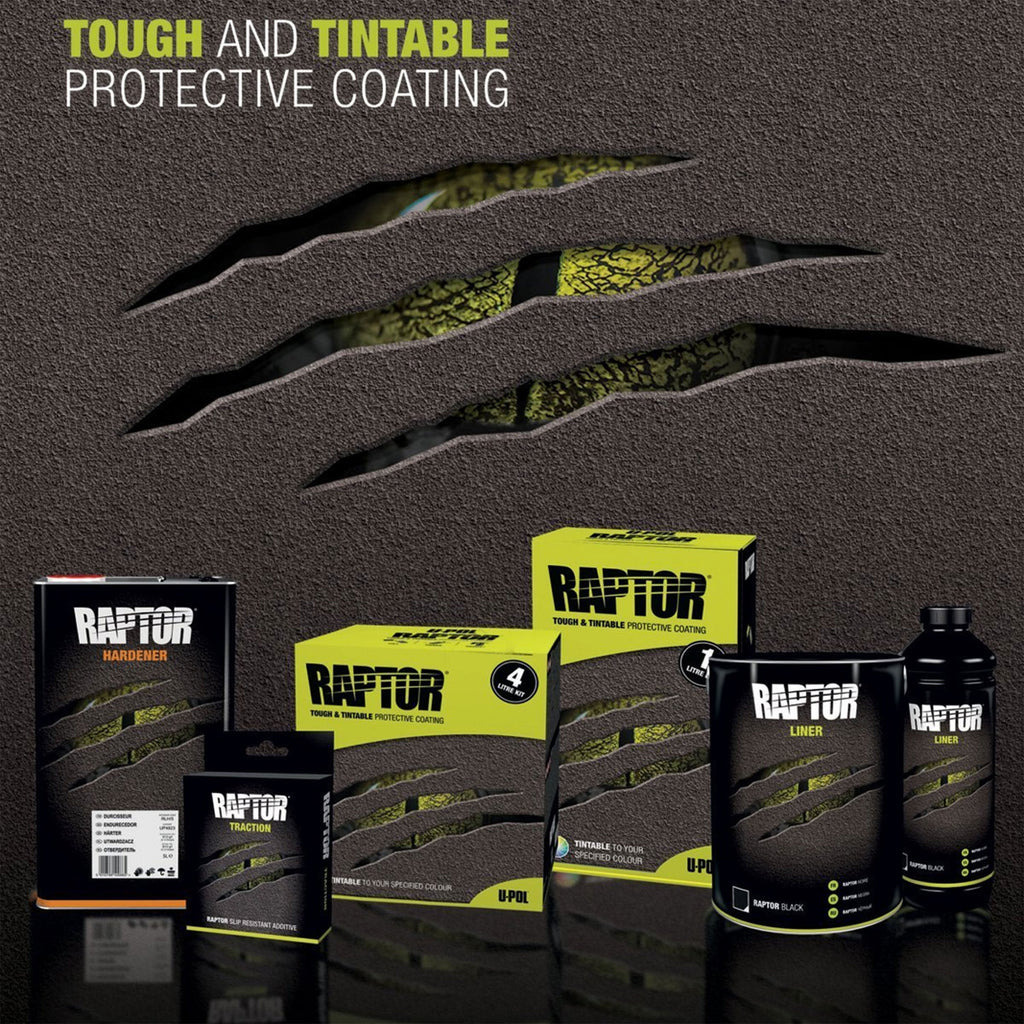 U-POL Raptor Tintable Urethane Spray-On Truck Bed Liner Kit with Custom Coat Spray Gun with Regulator, 6 Quart Kit