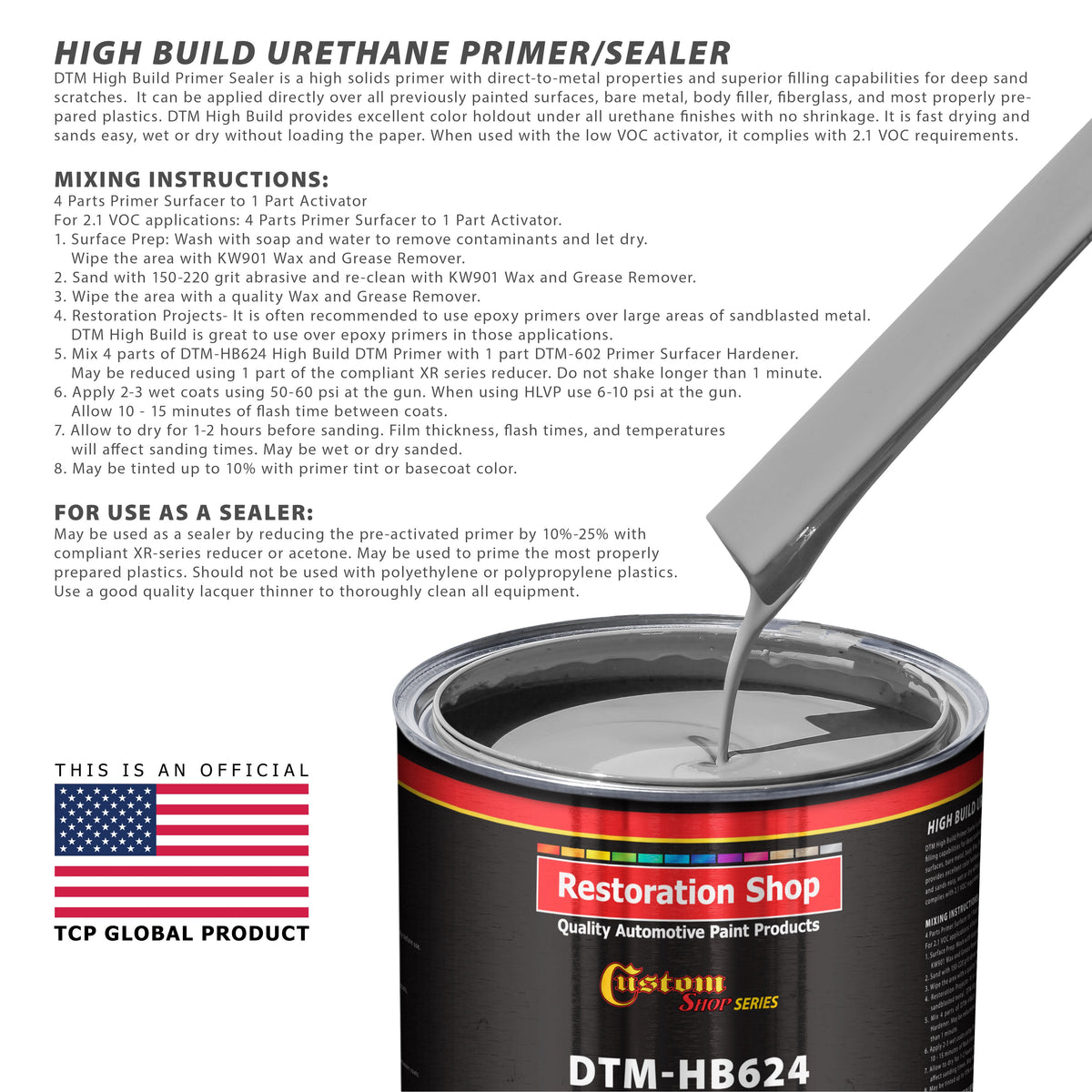 Gray DTM High Build Urethane Primer Surfacer (Direct to Metal) 2.1 VOC, 1-1/4 Gallon Kit - Fast Dry High-Performance Primer - Automotive and