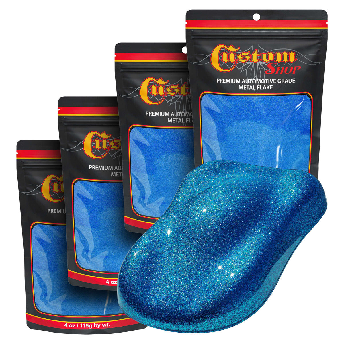 Metal Flake for Automotive Paint, Deep Marine Blue, 4oz (4 Pack) 16oz Total, Micro .004" Metal Flakes for Car Paints, UV Resistant Glitter Paint