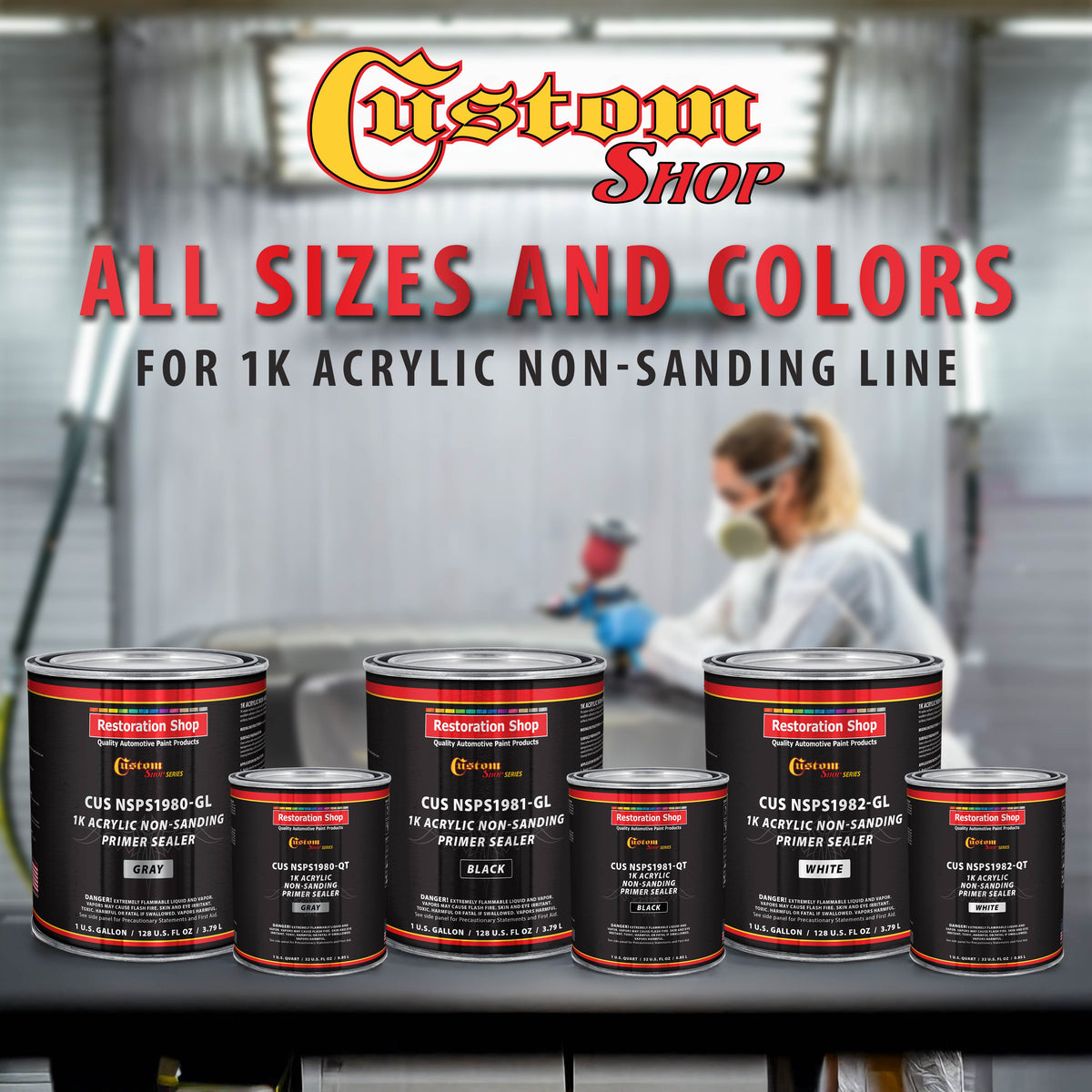 Premium 1K Acrylic Non-Sanding Primer Sealer Paint, Color Black, 1 Gallon - Fast Drying, Ready-To-Spray, Apply Over Automotive Primer Surfacers