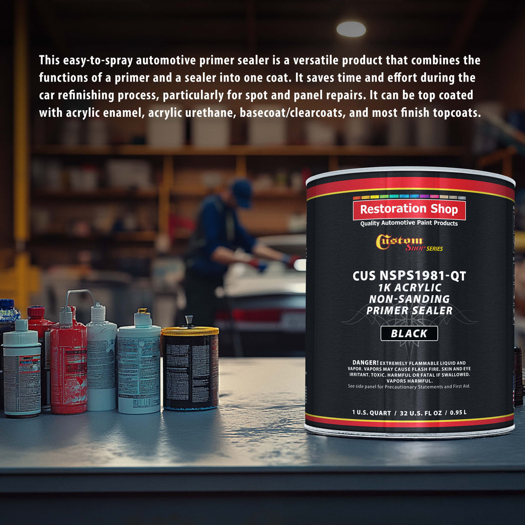 Premium 1K Acrylic Non-Sanding Primer Sealer Paint, Color Black, 1 Quart - Fast Drying, Ready-To-Spray, Apply Over Automotive Primer Surfacers