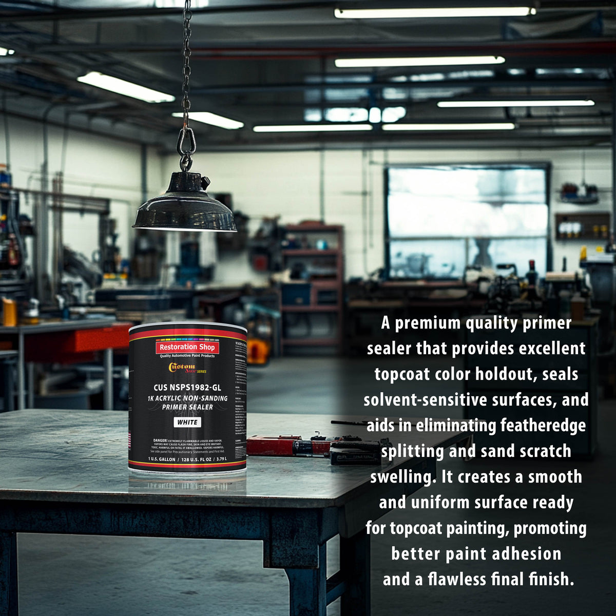 Premium 1K Acrylic Non-Sanding Primer Sealer Paint, Color White, 1 Gallon - Fast Drying, Ready-To-Spray, Apply Over Automotive Primer Surfacers