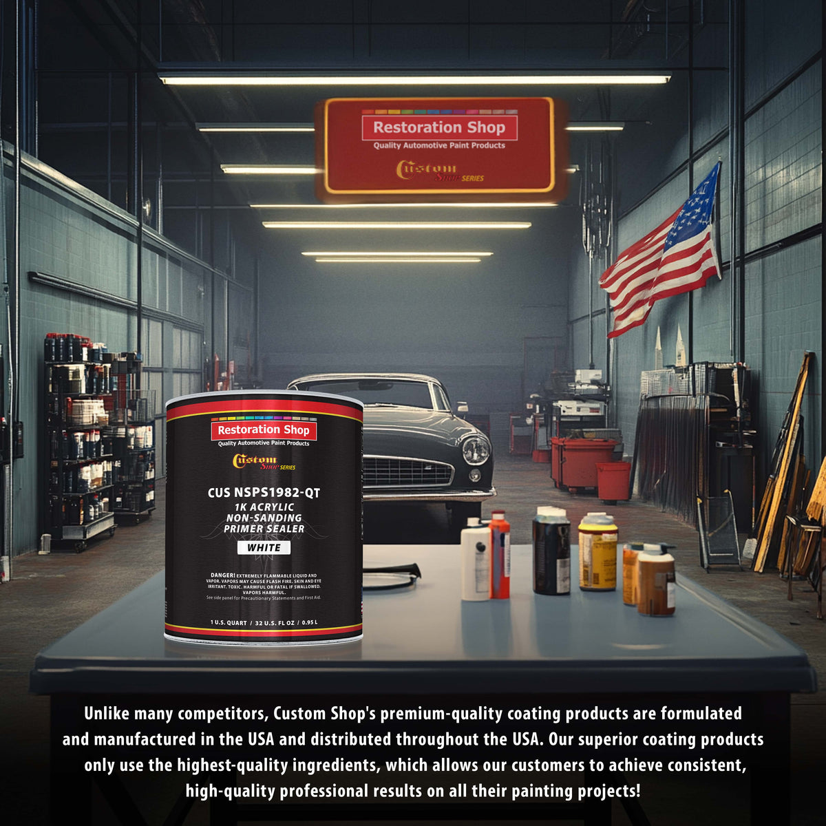 Premium 1K Acrylic Non-Sanding Primer Sealer Paint, Color White, 1 Quart - Fast Drying, Ready-To-Spray, Apply Over Automotive Primer Surfacers