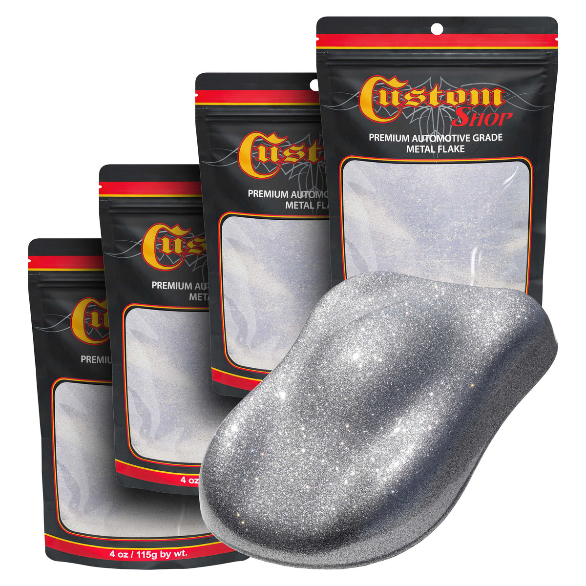 Metal Flake for Automotive Paint, Chrome Silver, 4oz (4 Pack) 16oz Total, Standard .015" Metal Flakes for Car Paints, UV Resistant Glitter Paint