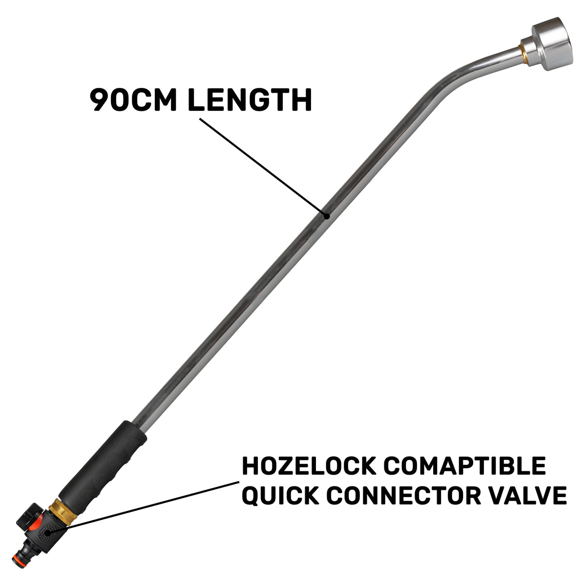 90cm Garden Watering Lance with Quick Connect Valve (Black)