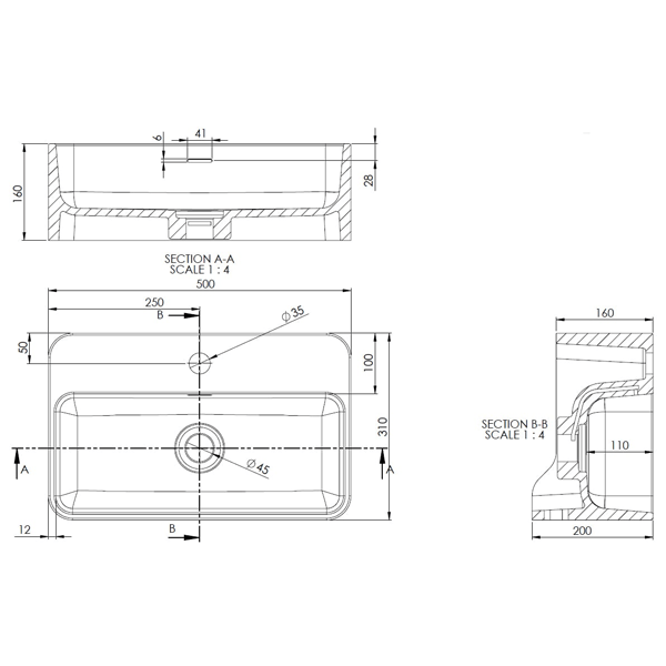 Cabanes 500mm Solid Cloakroom Basin