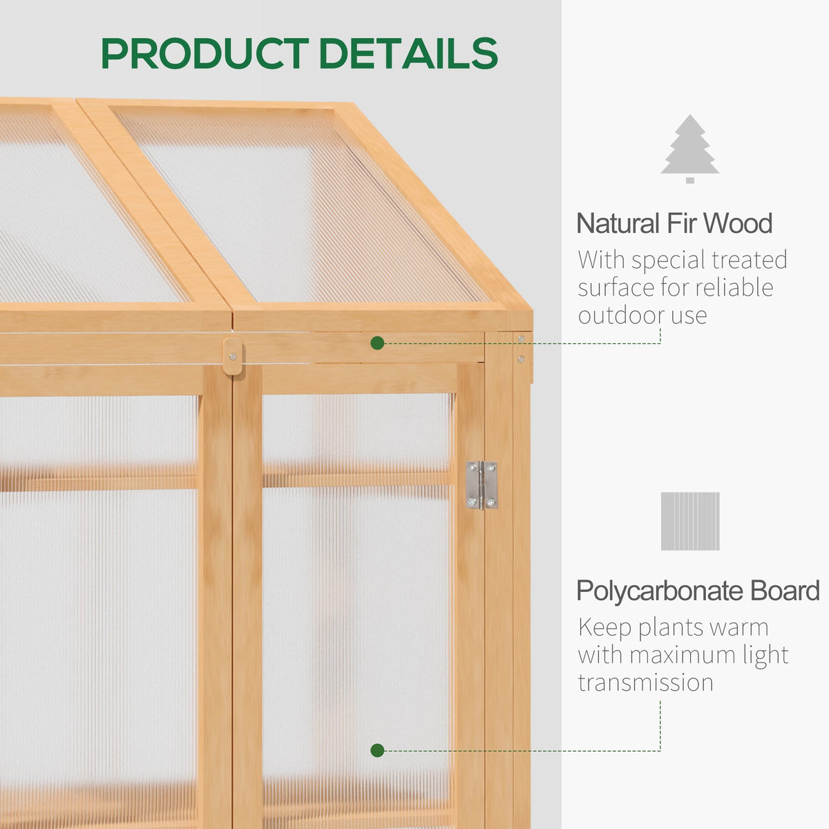 Wooden Cold Frame Polycarbonate Greenhouse w/ Openable Top Cover & Double Door, 70x50 x120cm, Brown
