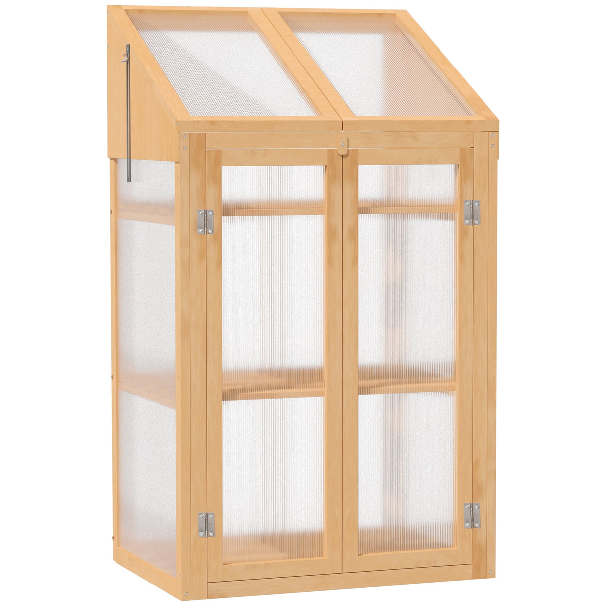 Wooden Cold Frame Polycarbonate Greenhouse w/ Openable Top Cover & Double Door, 70x50 x120cm, Brown