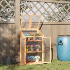 Wooden Cold Frame Polycarbonate Greenhouse w/ Openable Top Cover & Double Door, 70x50 x120cm, Brown