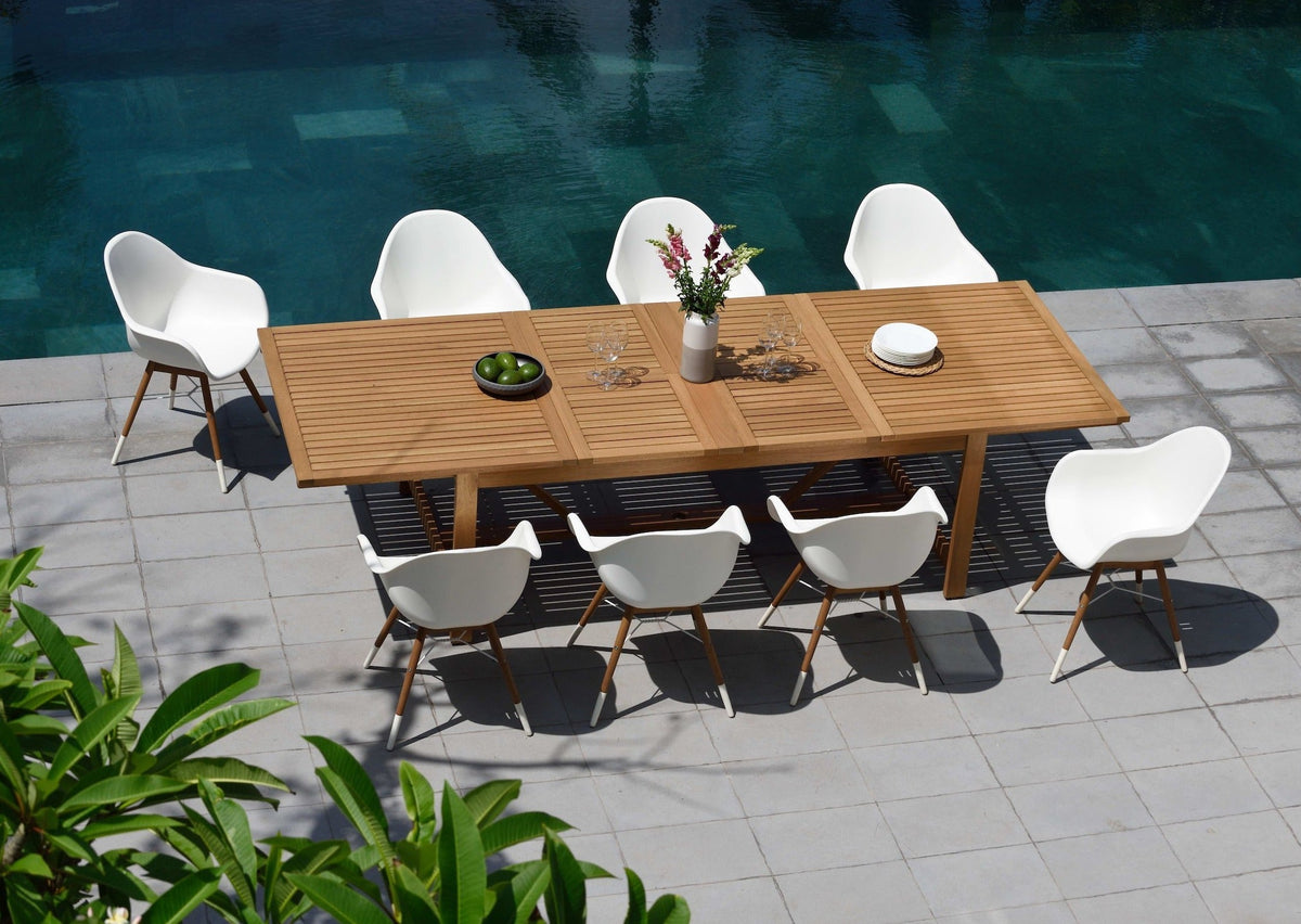 Leyland 9-Piece Weather-Resistant Outdoor Teak Dining Set with Armchairs