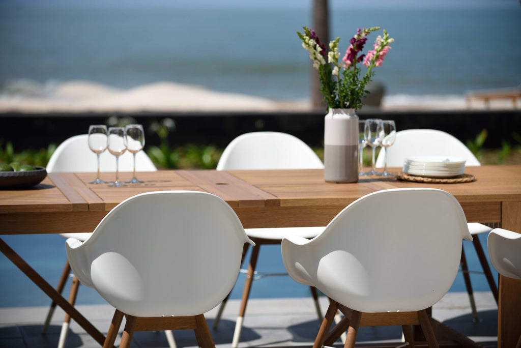 Leyland 9-Piece Weather-Resistant Outdoor Teak Dining Set with Armchairs