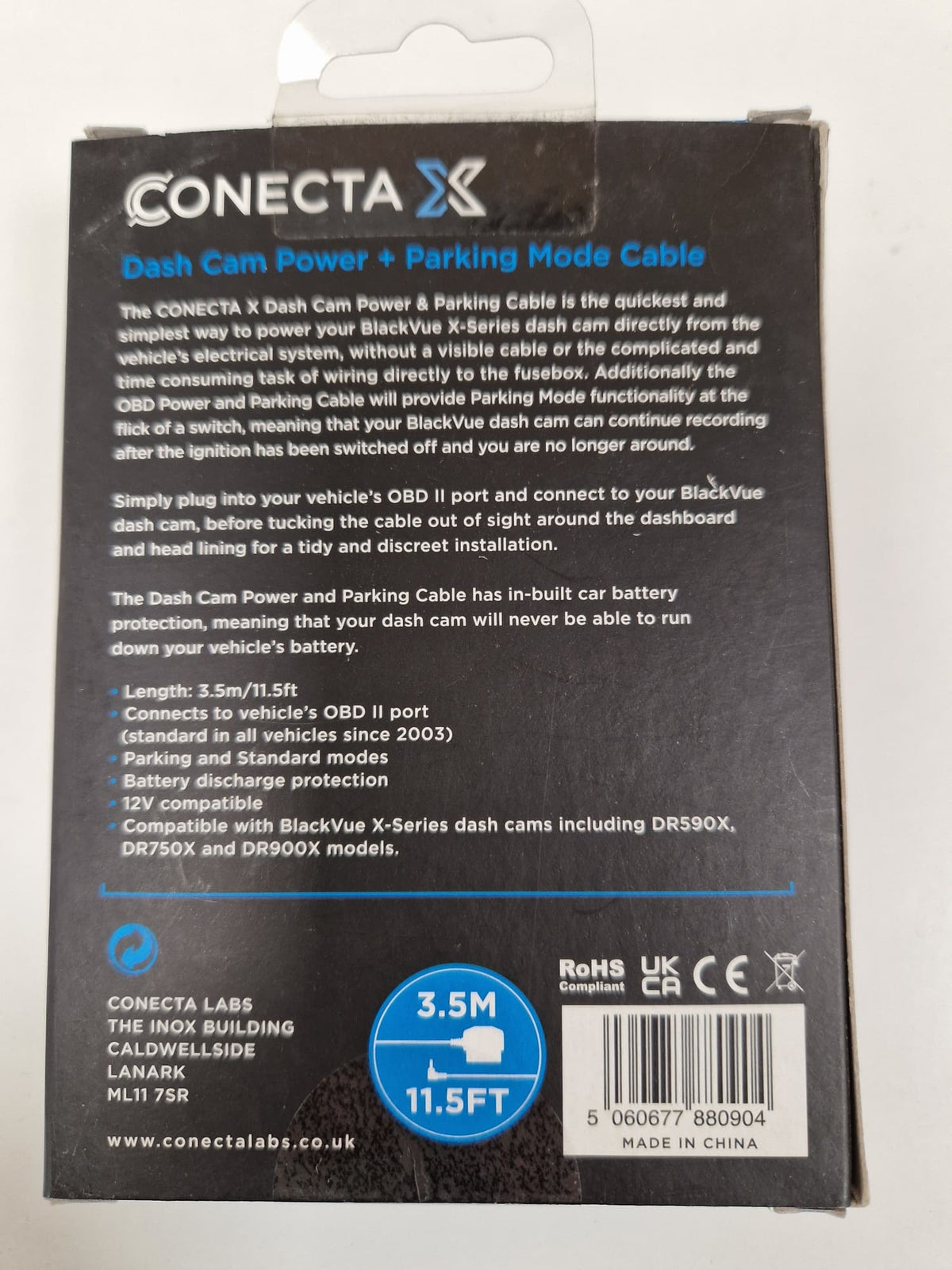BlackVue Conecta X OBD Power Parking Mode Cable X Series For Dash Cams Black