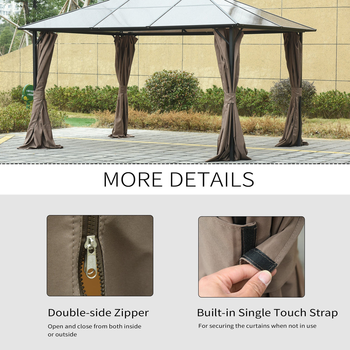 10' x 12' Gazebo Sidewall Set Hooks/C-Rings Brown