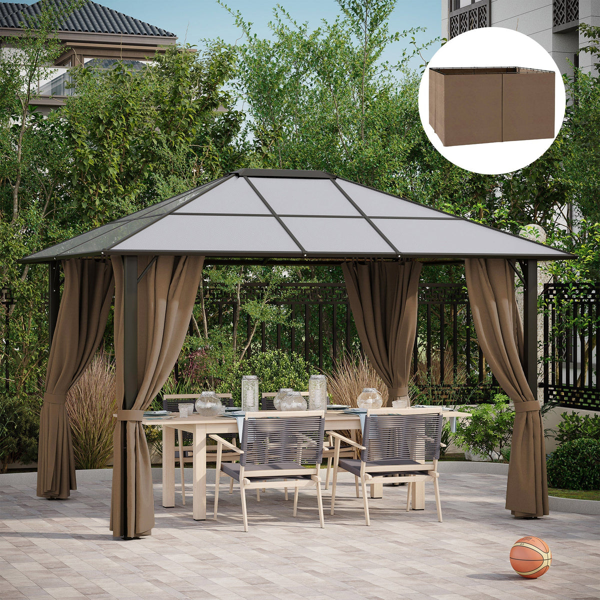 10' x 12' Gazebo Sidewall Set Hooks/C-Rings Brown