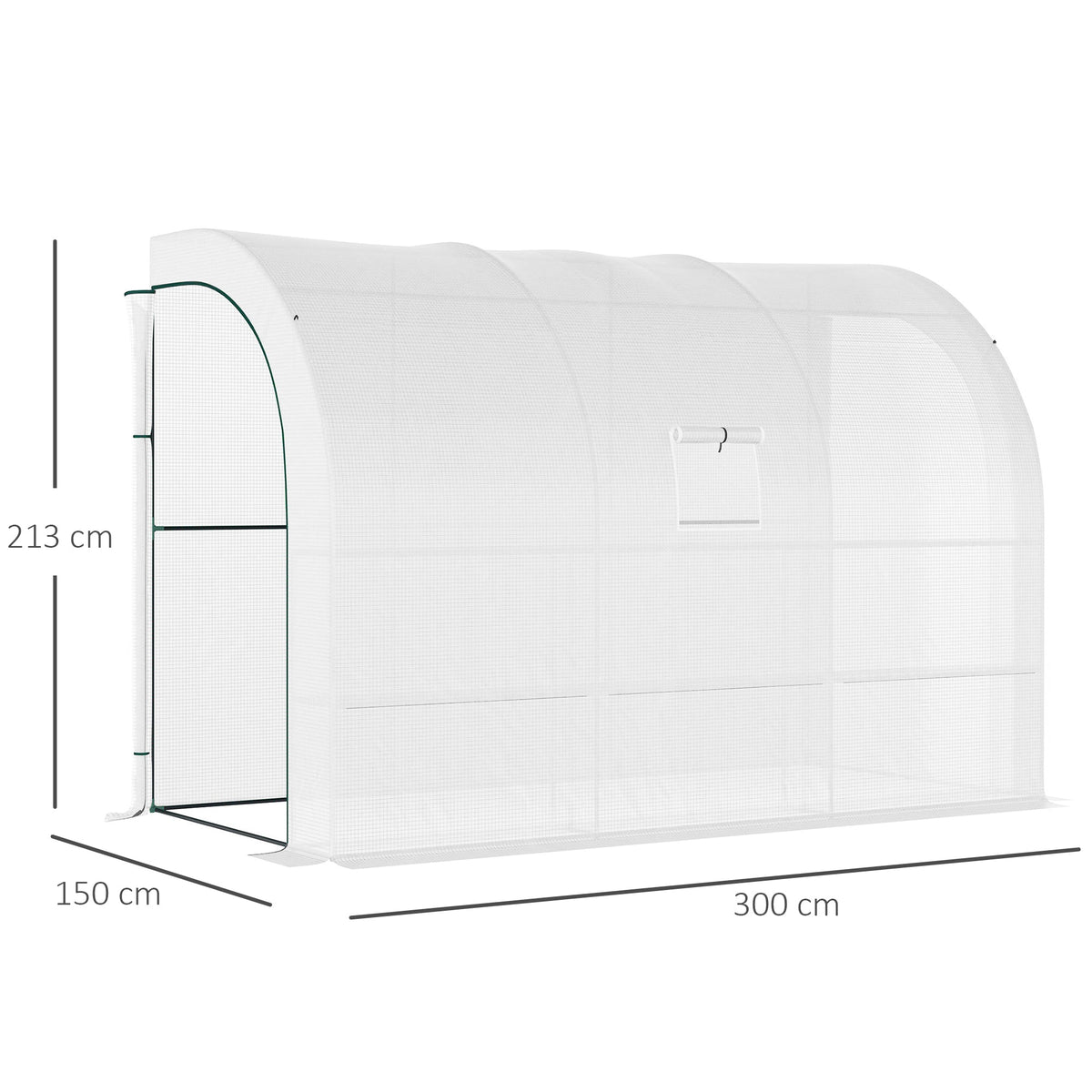 Lean to Wall Greenhouse with 3 Tiers 6 Wired Shelves & Windows, 300x150x213 cm, White