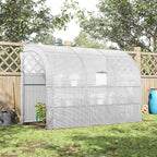 Lean to Wall Greenhouse with 3 Tiers 6 Wired Shelves & Windows, 300x150x213 cm, White