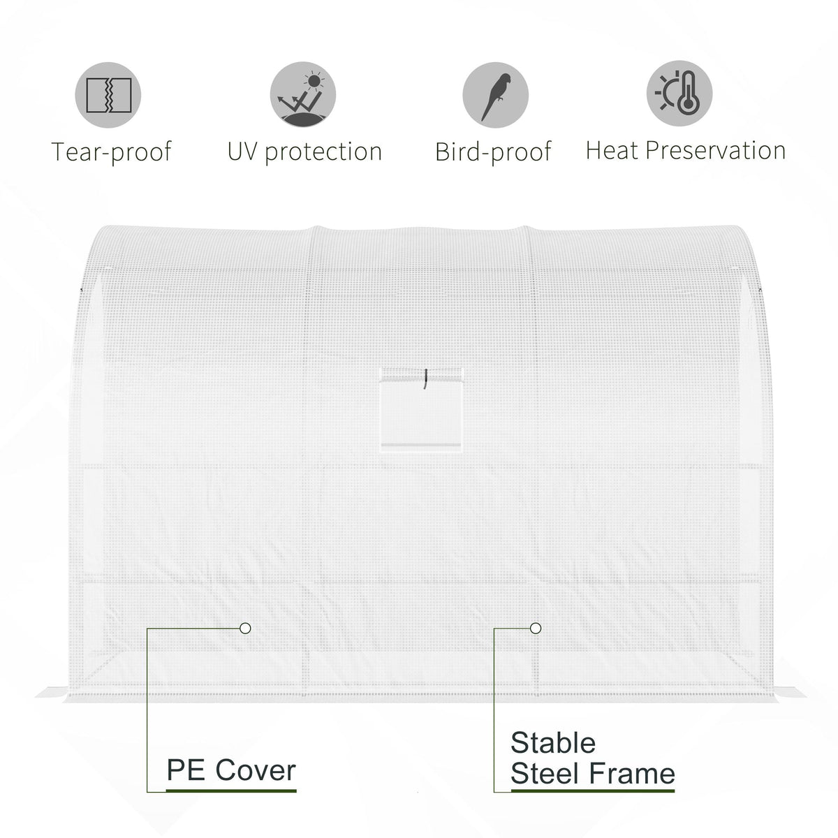 Lean to Wall Greenhouse with 3 Tiers 6 Wired Shelves & Windows, 300x150x213 cm, White