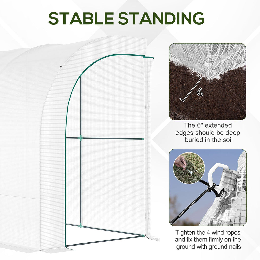 Lean to Wall Greenhouse with 3 Tiers 6 Wired Shelves & Windows, 300x150x213 cm, White
