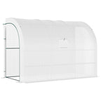 Lean to Wall Greenhouse with 3 Tiers 6 Wired Shelves & Windows, 300x150x213 cm, White