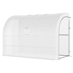 Lean to Wall Greenhouse with 3 Tiers 6 Wired Shelves & Windows, 300x150x213 cm, White