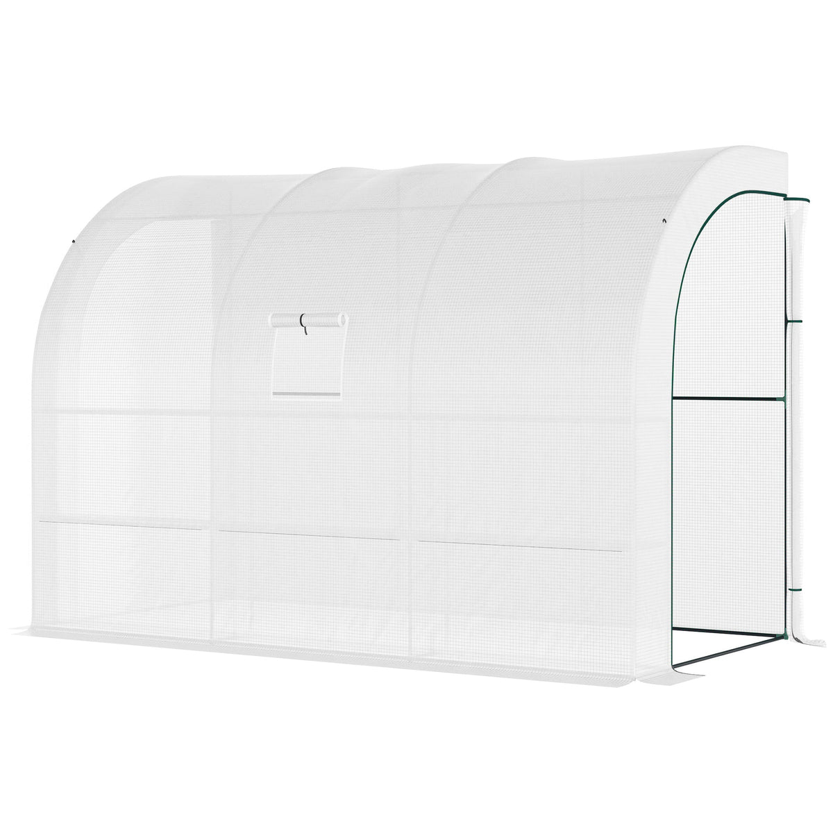 Lean to Wall Greenhouse with 3 Tiers 6 Wired Shelves & Windows, 300x150x213 cm, White