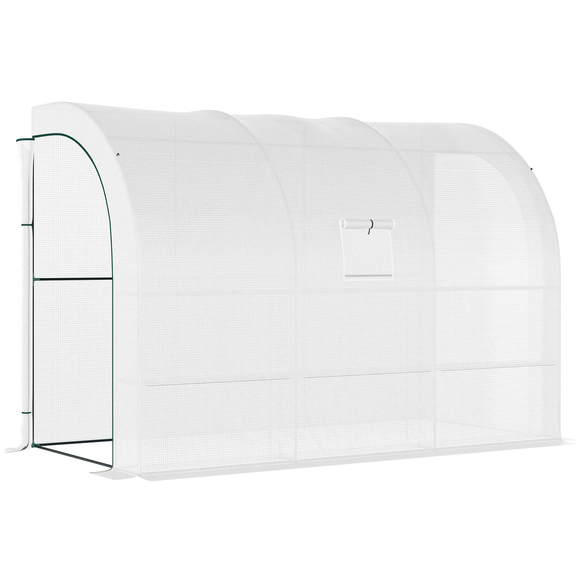 Lean to Wall Greenhouse with 3 Tiers 6 Wired Shelves & Windows, 300x150x213 cm, White