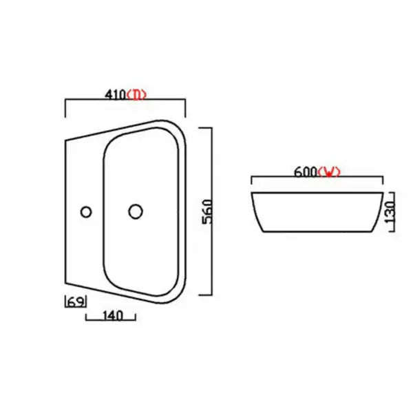 Cubix 600mm Basin & Pedestal - 1 Tap Hole with Chrome Overflow