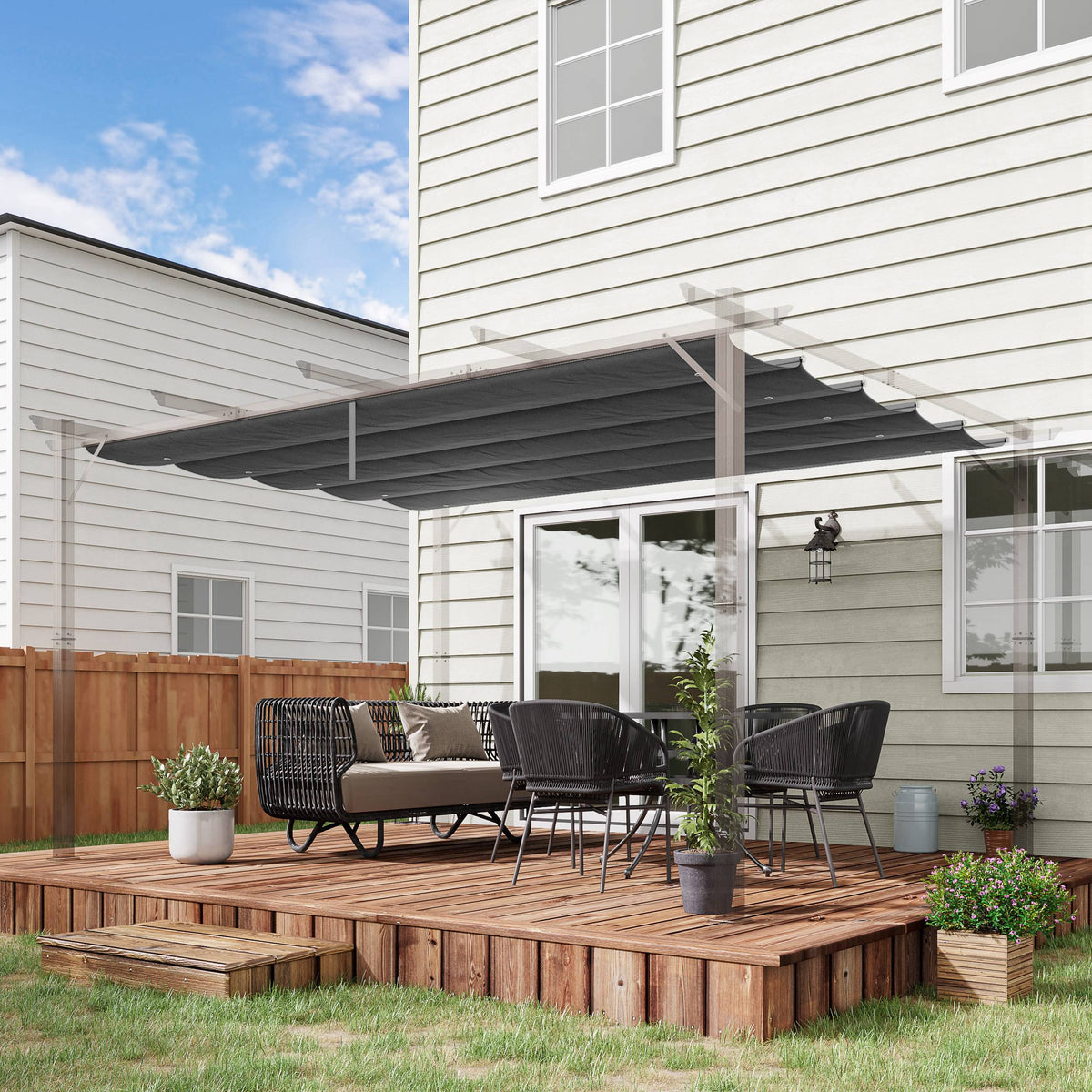 Retractable Replacement Pergola Canopy for 10' x 13' Pergola, Dark Grey