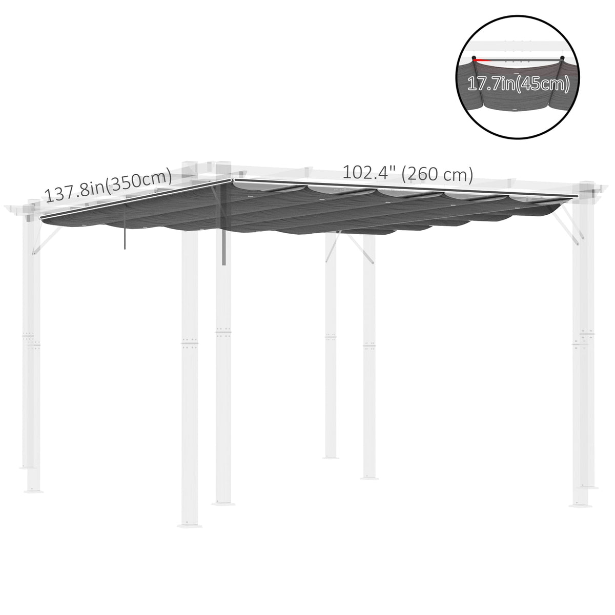 Retractable Replacement Pergola Canopy for 10' x 13' Pergola, Dark Grey