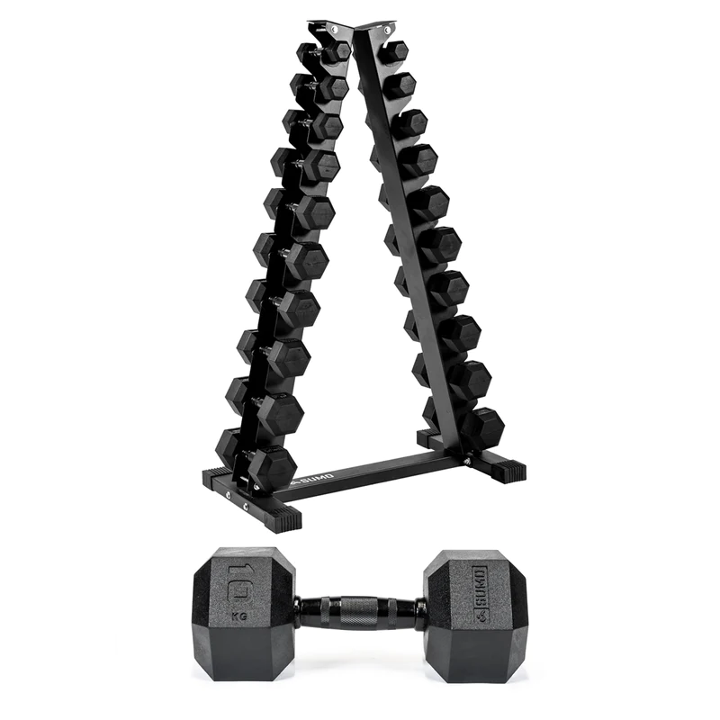 1-10kg Black Hex Dumbbell Set (10 Pair)