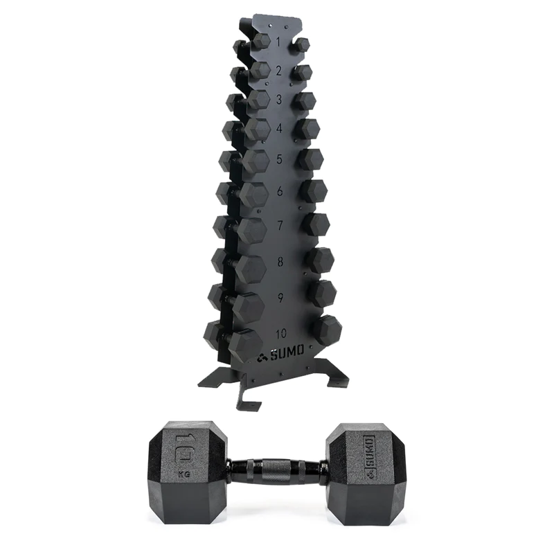 1-10kg Premium Black Hex Dumbbell Set (10 Pair)
